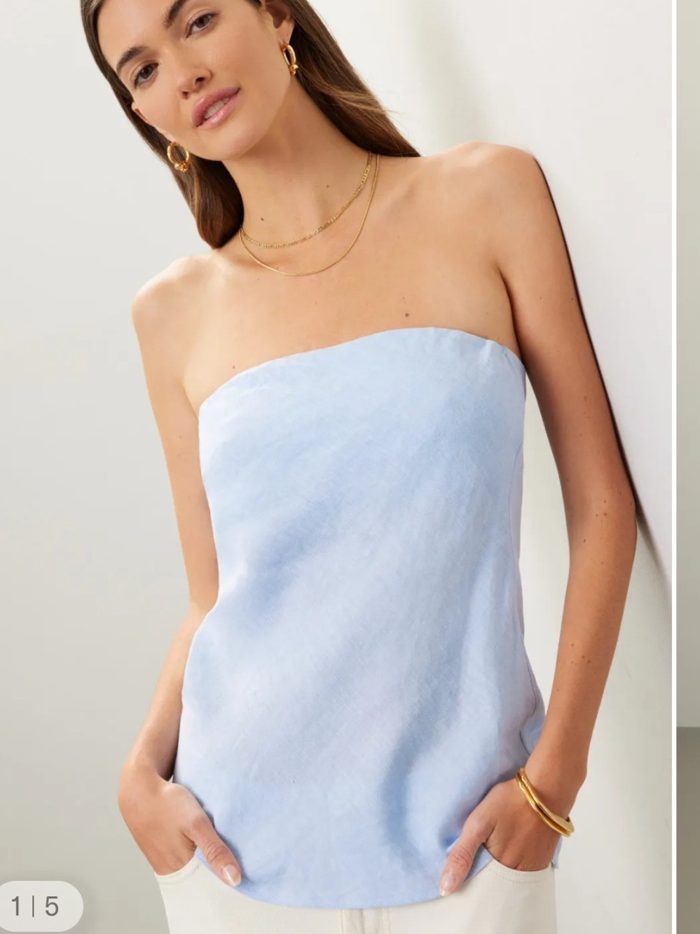 DONNI. Strapless Linen-Blend Coverup in Light Blue